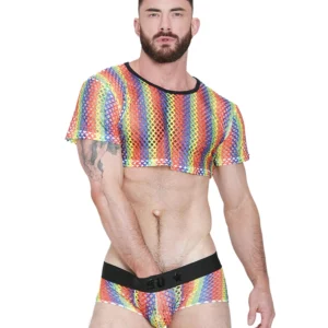 Rainbow Fishnet Pride Crop Top